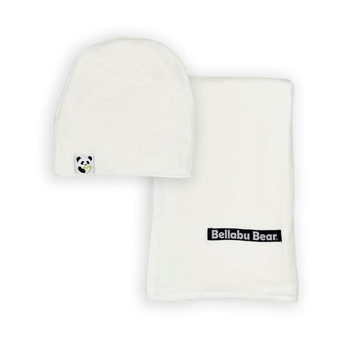 milk-white-bamboo-swaddle-beanie-set-Bellabu Bear at Sophia's StyleSwaddle & Beanie-1
